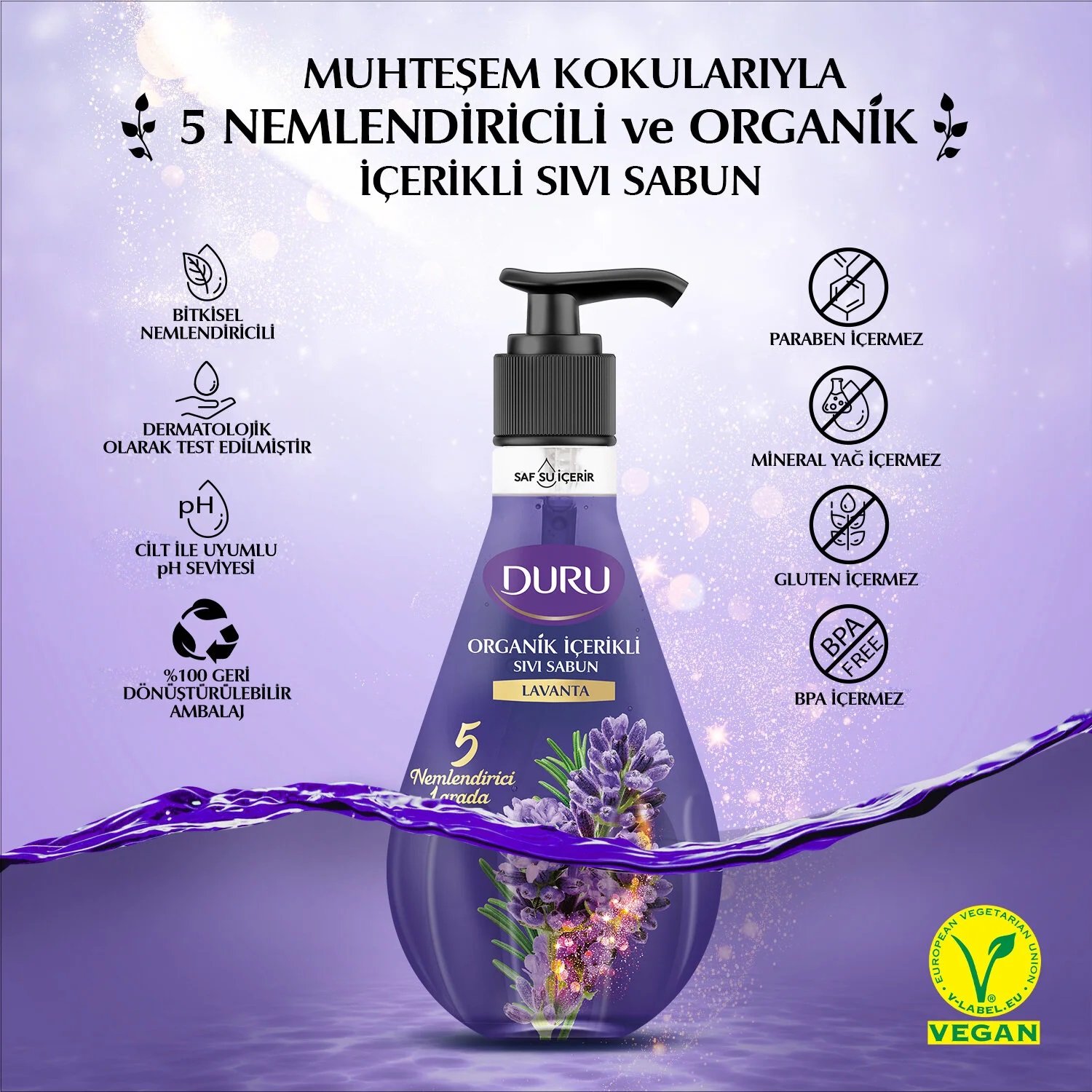 Duru Organik İçerikli Lavanta Sıvı Sabun 500Ml